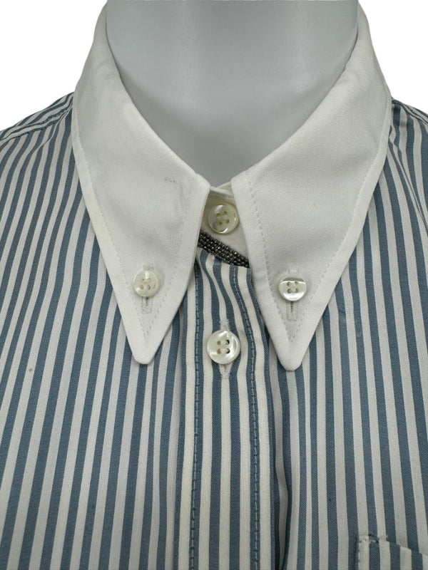 Brunello Cucinelli Striped Silk Shirt with Contrast Collar – Size M