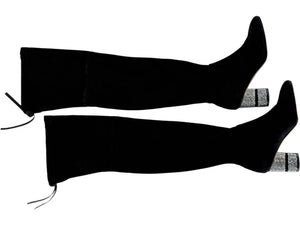Stuart Weitzman Black Velvet Crystal Heel Over-the-Knee Boots – Size 9