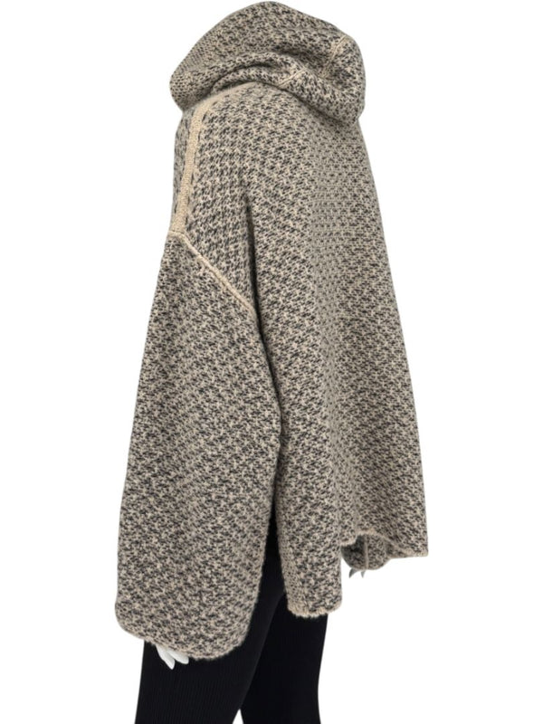 Loro Piana Taupe & Black Textured Cashmere Hooded Sweater - Size S