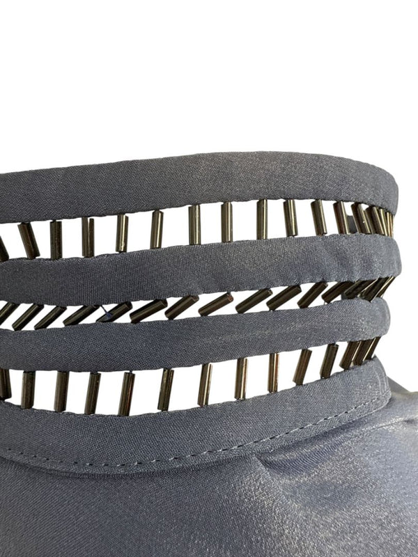 Akris Navy Mulberry Silk Blouse with Jewelry Trim – Size US 8 / FR 40 / DE 38