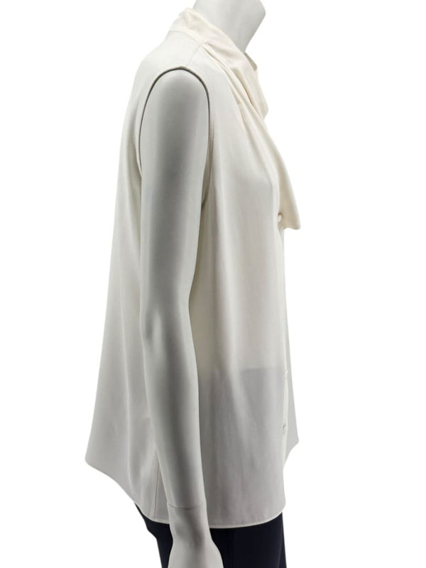 Giorgio Armani Ivory Silk Ruffle Front Sleeveless Blouse – Size 10