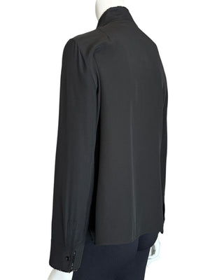 Akris Black Silk Blouse with Beaded Trim – Size US 10