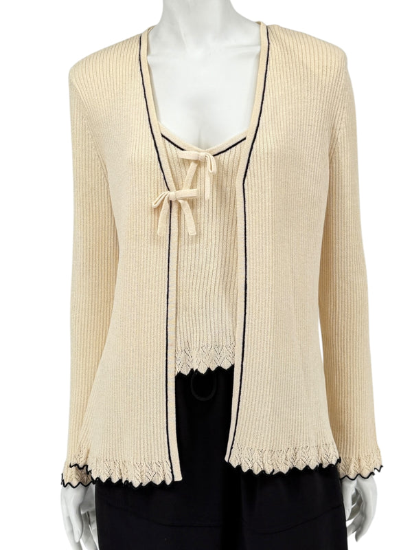 St. John Collection Cream Knit Twin Set with Black Trim – Size 6