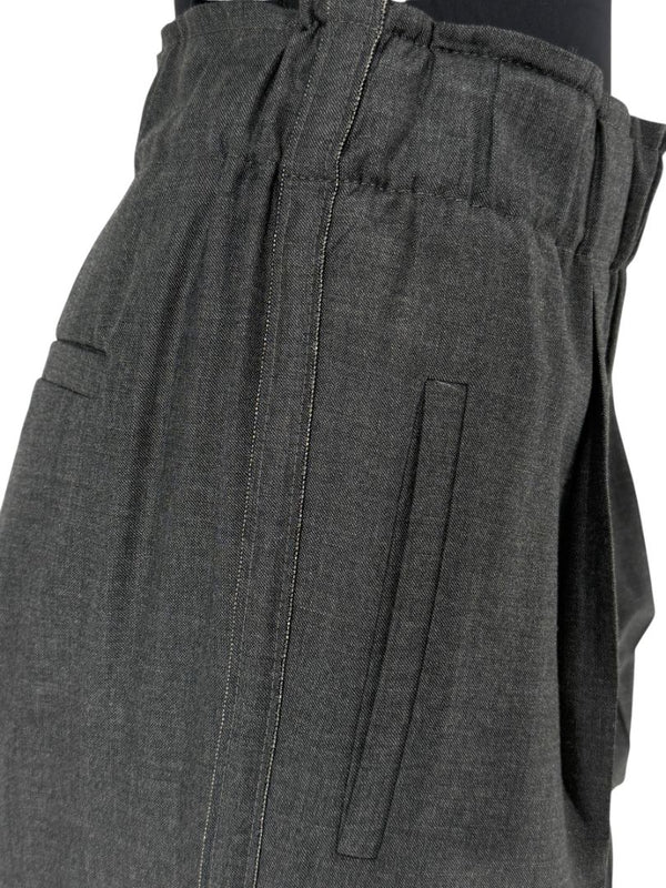 Brunello Cucinelli Monili Trim Charcoal Wool Pleated Tapered Pants - Size IT 42 / US 6