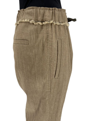 Brunello Cucinelli Taupe Linen-Cotton Drawstring Pants - Size IT 44 / US 8