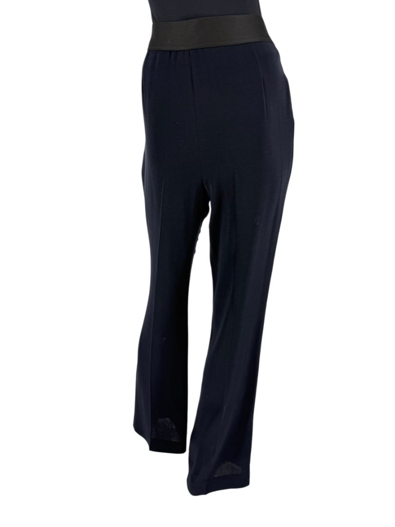 Akris Navy Wool Wide-Leg Trousers with Contrast Waistband – Size IT 46 (US 10)