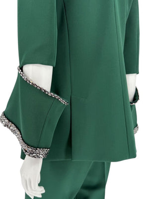 Pamella Roland Green Pantsuit with Embellished Blazer – Large
