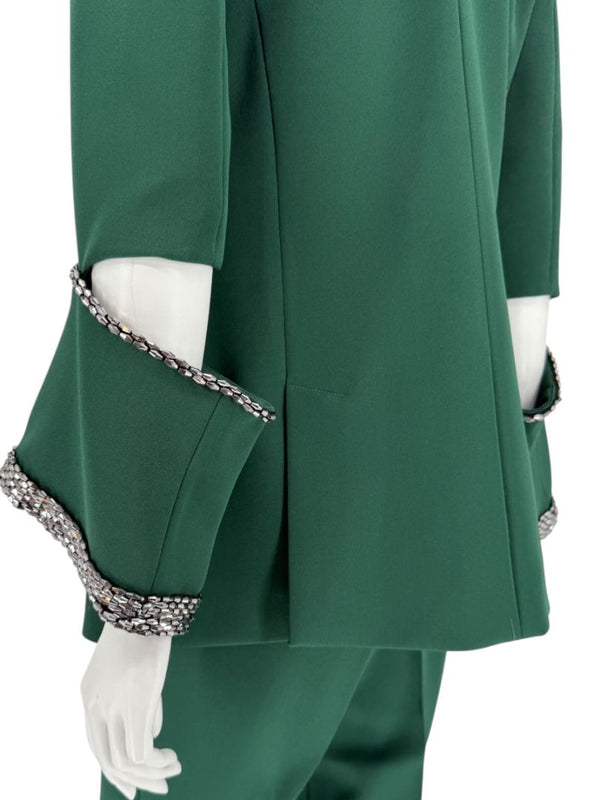 Pamella Roland Green Pantsuit with Embellished Blazer – Large