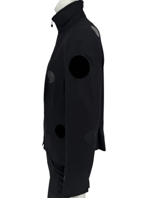 Akris Punto Black Wool Jacket with Leather & Velvet Appliqué – Size US 12