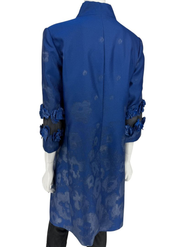 Pamella Roland Blue Textured Floral Embellished Coat – Large