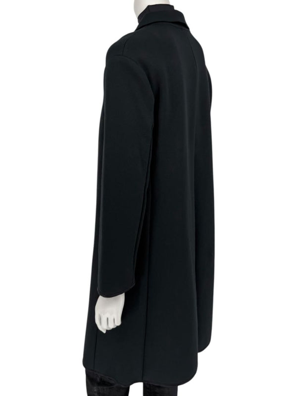 Pamella Roland Black Long Coat Minimalist Hidden Placket Shirt Collar - Large