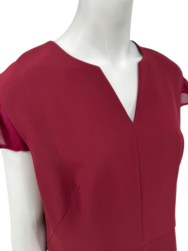 Pamella Roland Burgundy Cap-Sleeve Jumpsuit with Sheer Sash – Large