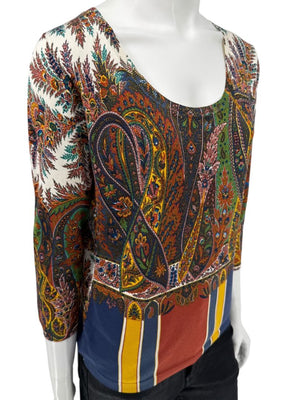 Etro Milano Multicolor Paisley Silk Knit Top – Size 46 (IT)