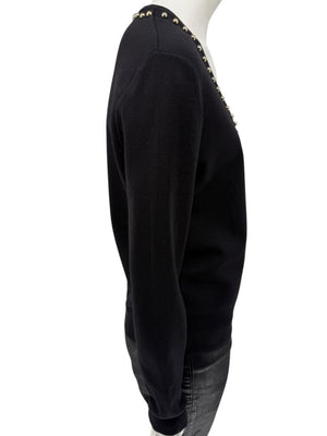 Givenchy Paris Black Wool Studded V-Neck Sweater – Size M