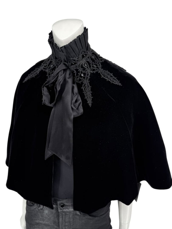 Ralph Lauren Black Velvet & Silk-Trim Cape – Size XS/S- NWT