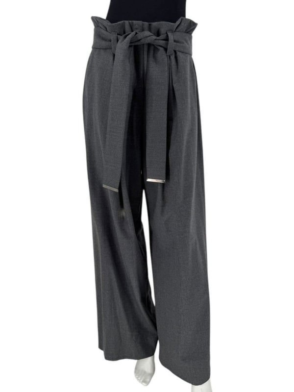 Armani Collezioni Gray High-Waisted Belted Wide-Leg Trousers – Size 10