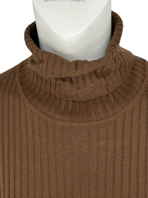 Burberry London Brown Ribbed Silk-Wool-Cashmere Turtleneck Sweater – Size L
