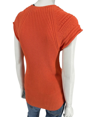 Les Copains Orange Textured Knit Short Sleeve Sweater – Size 48