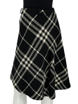 Burberry Women’s Black & White Plaid Wool Skirt – Size XS/S