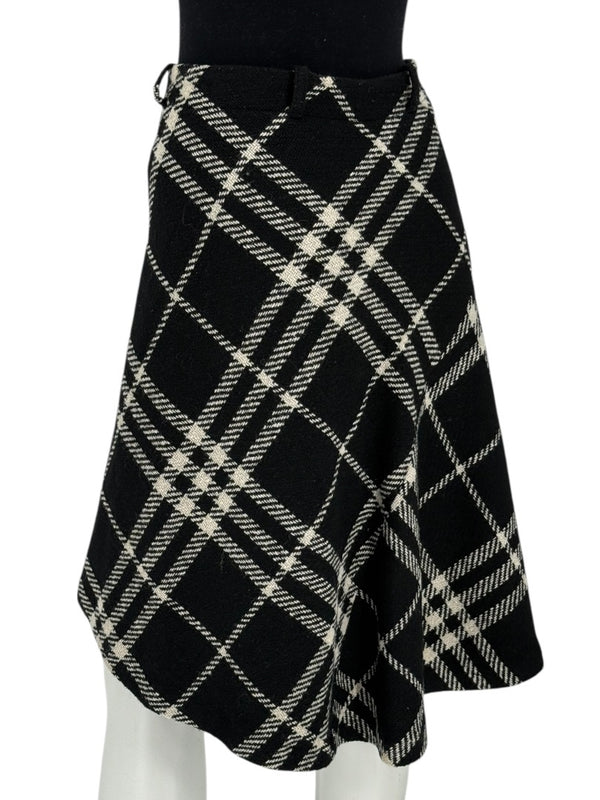 Burberry Women’s Black & White Plaid Wool Skirt – Size XS/S