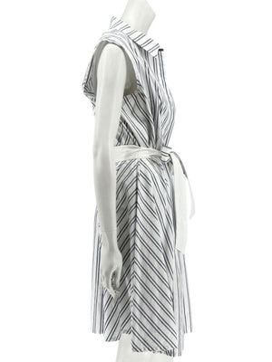 Lafayette 148 New York White & Navy Striped Sleeveless Shirtdress with Self-Tie Belt – Size XXL