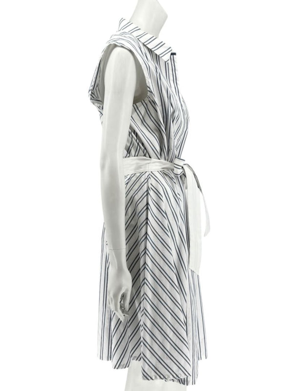 Lafayette 148 New York White & Navy Striped Sleeveless Shirtdress with Self-Tie Belt – Size XXL