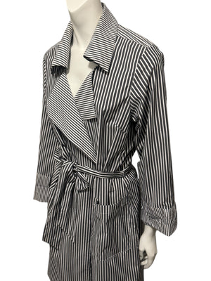 Jennifer Torosian Black & White Striped Belted Duster Jacket – Size S