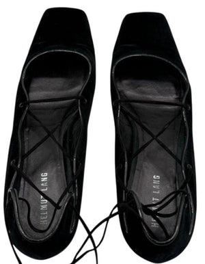 Helmut Lang Black Suede Lace-Up Ballet Flats – Size 10