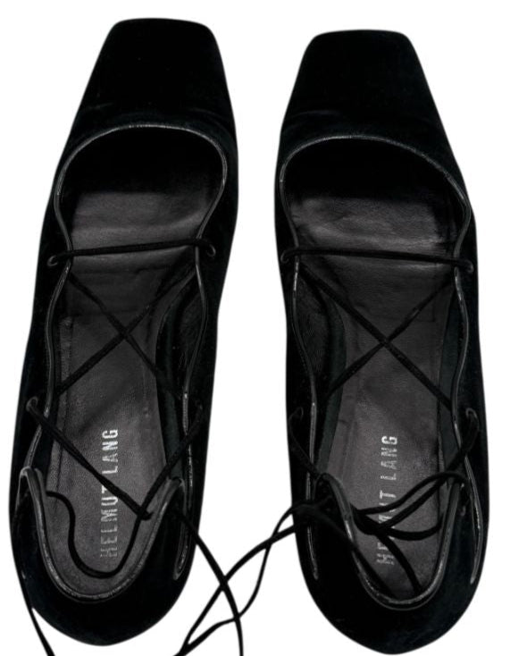 Helmut Lang Black Suede Lace-Up Ballet Flats – Size 10