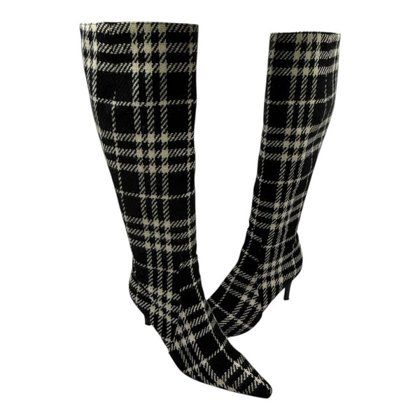 Burberry Plaid Wool Pointed Toe Knee-High Boots – Size 41.5