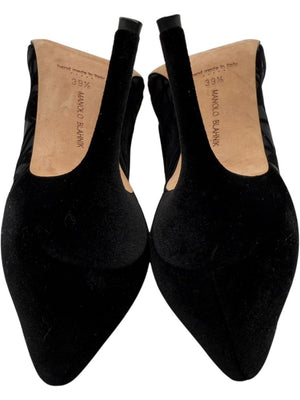 Manolo Blahnik Black Velvet & Mesh Geometric Pumps – Size 39.5