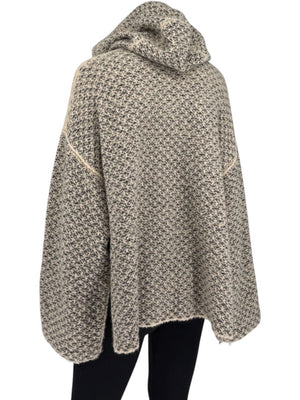 Loro Piana Taupe & Black Textured Cashmere Hooded Sweater - Size S