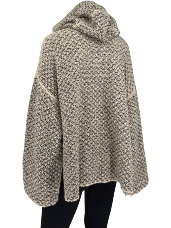 Loro Piana Taupe & Black Textured Cashmere Hooded Sweater - Size S