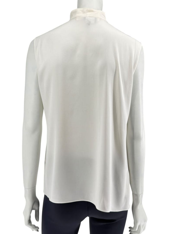 Giorgio Armani Ivory Silk Ruffle Front Sleeveless Blouse – Size 10