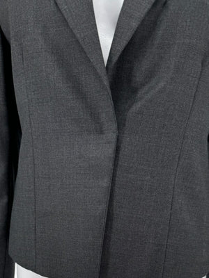 Brunello Cucinelli Charcoal Gray Virgin Wool Cropped Blazer with Monili Trim – Size IT 44