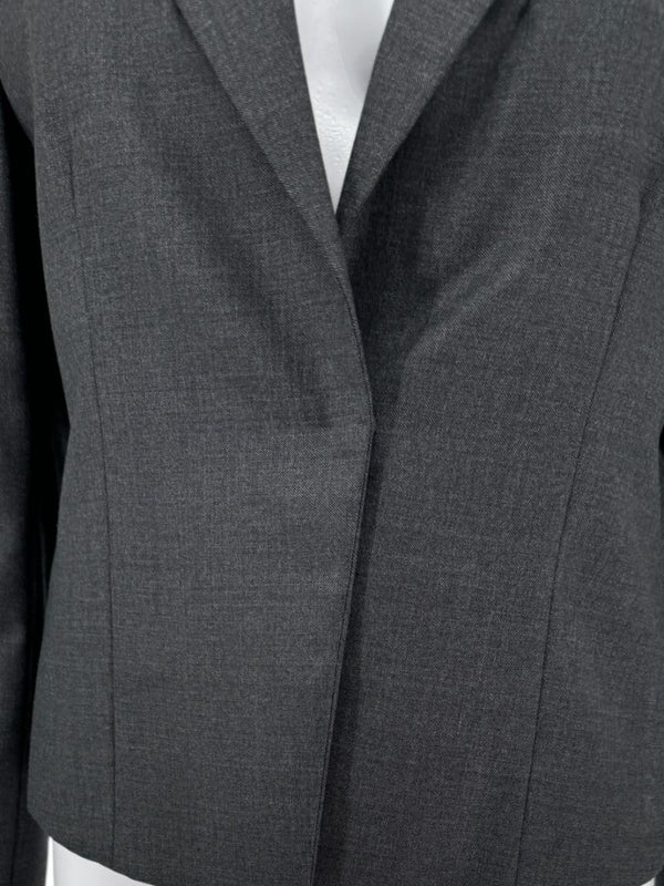 Brunello Cucinelli Charcoal Gray Virgin Wool Cropped Blazer with Monili Trim – Size IT 44