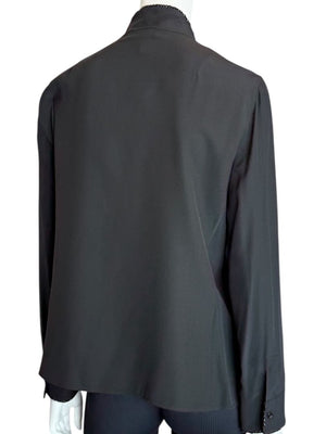 Akris Black Silk Blouse with Beaded Trim – Size US 10