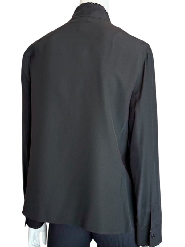Akris Black Silk Blouse with Beaded Trim – Size US 10