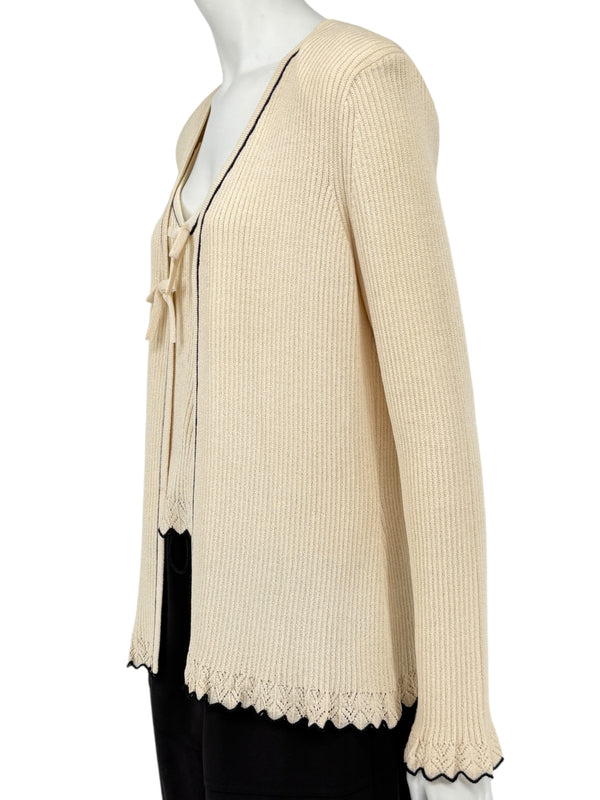 St. John Collection Cream Knit Twin Set with Black Trim – Size 6