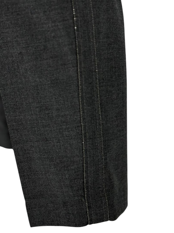 Brunello Cucinelli Monili Trim Charcoal Wool Pleated Tapered Pants - Size IT 42 / US 6