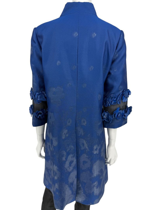 Pamella Roland Blue Textured Floral Embellished Coat – Large