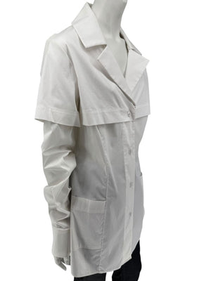 Pamella Roland White Button-Front Shirt with Cape Detail – Large