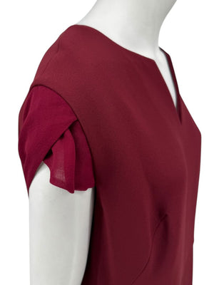 Pamella Roland Burgundy Cap-Sleeve Jumpsuit with Sheer Sash – Large