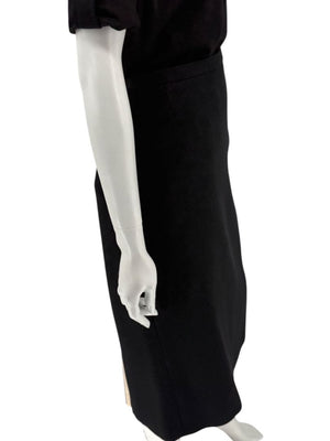 Rena Lange Black Wool Skirt with Contrast Pleated Back Panel – Size 12 (DE 42)