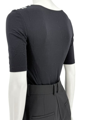 Wolford Black Embellished Shoulder "Heavy Metal" Bodysuit – Size XS