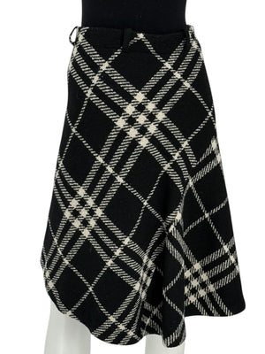 Burberry Women’s Black & White Plaid Wool Skirt – Size XS/S