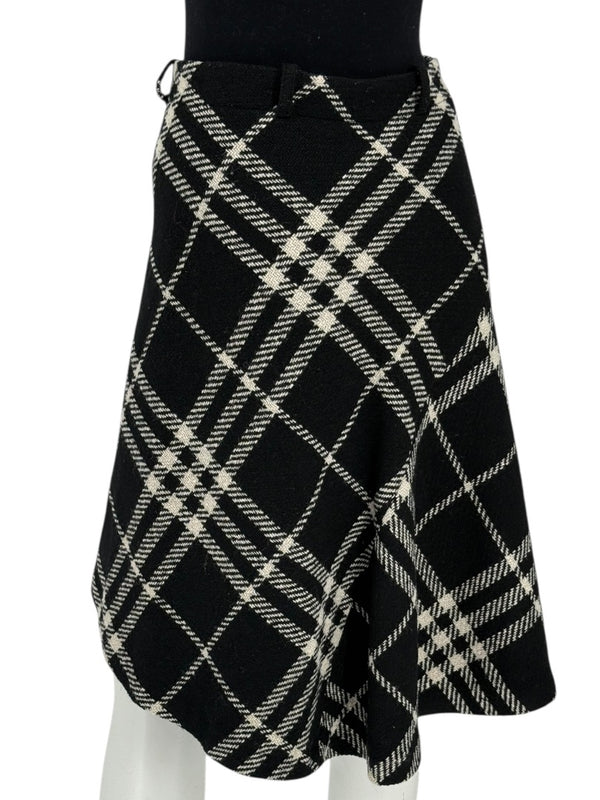 Burberry Women’s Black & White Plaid Wool Skirt – Size XS/S