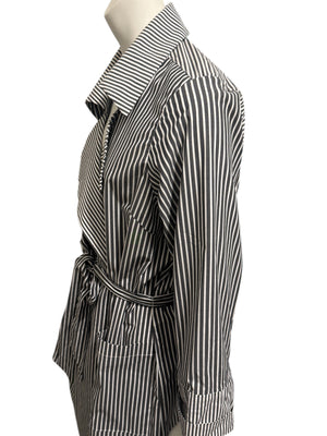 Jennifer Torosian Black & White Striped Belted Duster Jacket – Size S