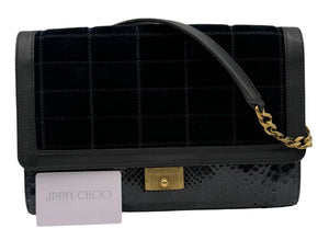 Jimmy Choo Navy Velvet & Snakeskin Chain Shoulder Bag