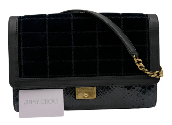 Jimmy Choo Navy Velvet & Snakeskin Chain Shoulder Bag